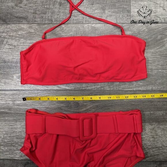 Amzbrly Bandeau Halter Belted Bikini Swimsuit Size L - Picture 2 of 3